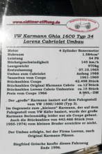 VW Karmann Ghia 1600 Typ 34 Cabrio 1965 (Lorenz-Umbau 1988)